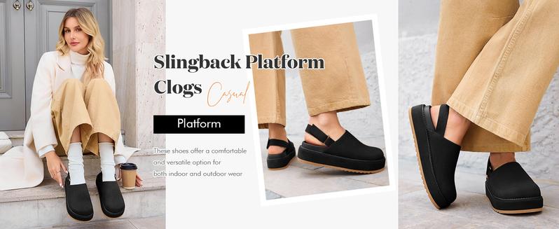 Fashare Women's Platform Clogs Adjustable Strap Slip on Mules Shoes Comfortable Fall Sandals