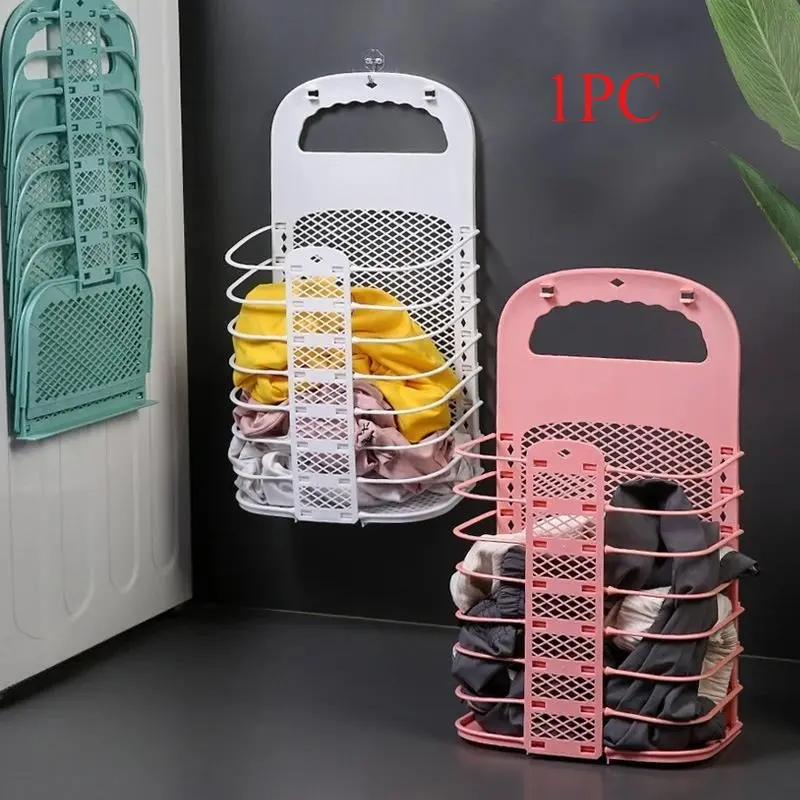 Wall-Mounted Foldable Laundry Hamper, No-Drill Plastic Storage Bin, Practical Organizer for Home Bathroom, Laundry Baskets