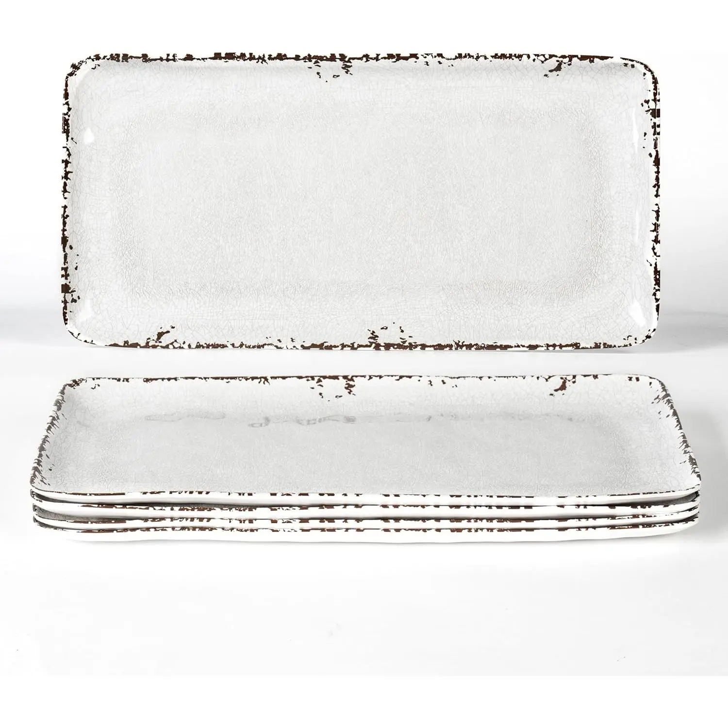 4-Pack 14" x 7" White Serving Platter Set, Reusable Farmhouse Melamine Platters for Cookies, Appetizers, Charcuterie, Snacks, Stackable Kitchen Countertop Tray for Party Food Display