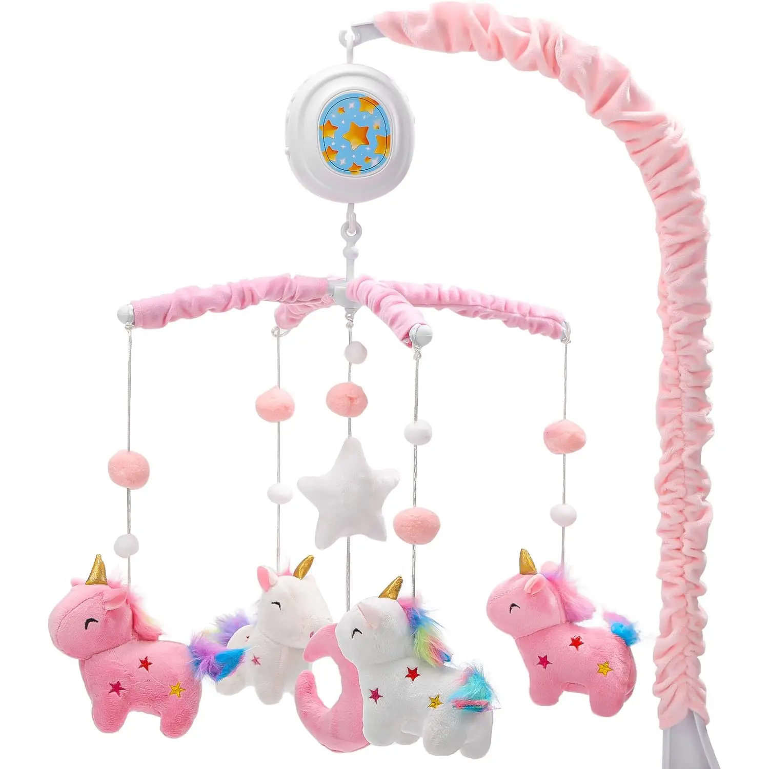Unicorn Baby Crib Mobile for Girls with Music Box (100+ Lullabies), Rotating Plush Crib Toy with Starry Light Projector, Soothing Nursery Toy, Ideal Newborn Baby Shower Gift(Gift)