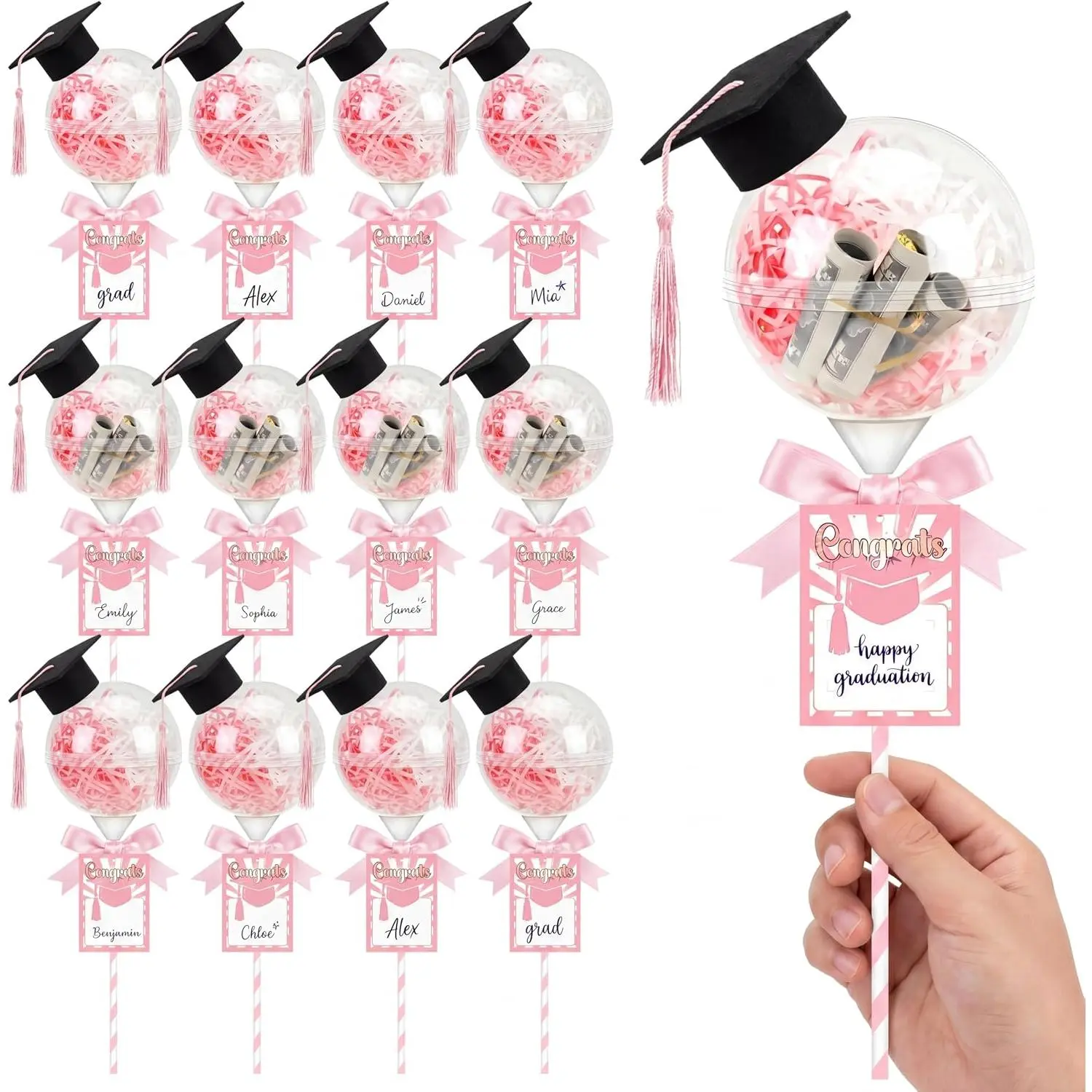 12 Sets 2026 Graduation Party Favors for Guests 18 oz Graduation Cap Candy Container Class of 2026 DIY Grad   Box Jar with Congrats Card for Table Centerpiece Decor( & White)