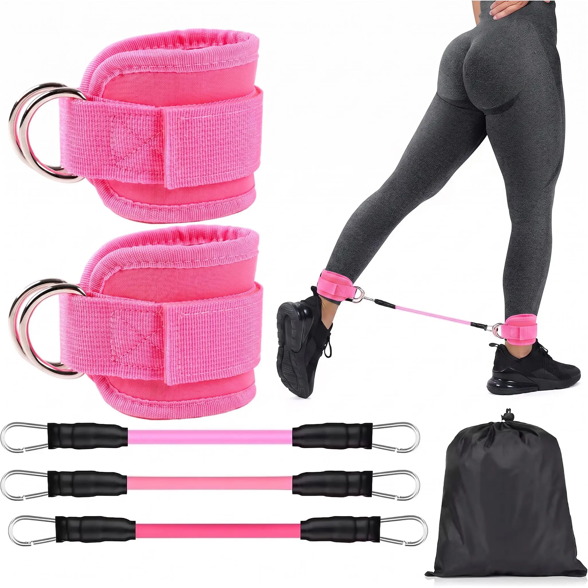 Resistance Bands, 5-Pack Ankle Band Set for Leg and Hip Training – TPE Material Band for Women Men, with Comfortable Grip, Ideal for Home Workouts, Exercise Equipment,Yoga Gym Fitness, Adjustable-YY1