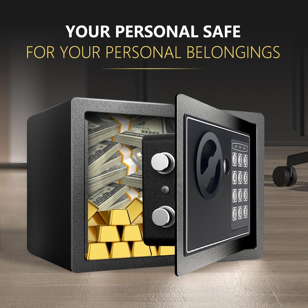 1pc Money Safe Box for Home with Sensor Light & Money Bag Security Safe Box for Money Safe with Keys & Pass Code Lock Box with Digital Keypad Black and Silvery