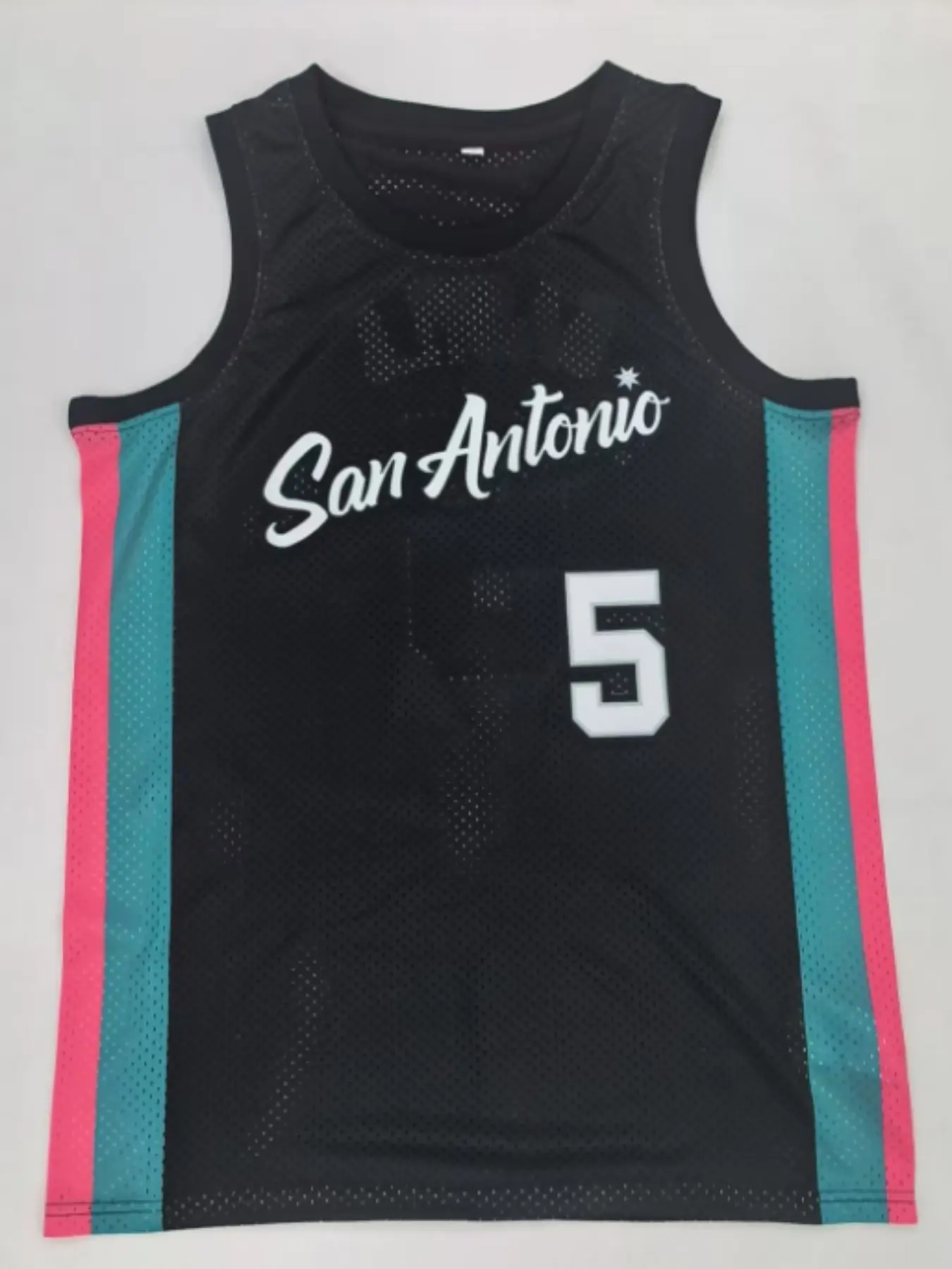 Fashion Exquisite Embroidered Breathable Sports Jersey Mesh, San Antonio 5-Number Jersey, Castle, Sporty Loose-Fitting Sleeveless Top for All Seasons