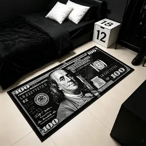 1 piece Black and white dollar dollar long rug, American hip-hop high street trendy cool bedroom bedside rug, soft velvet rug, birthday gift, gothic style home decor rug, suitable for living room, bedroom, bedside, porch, cloakroom, lounge area