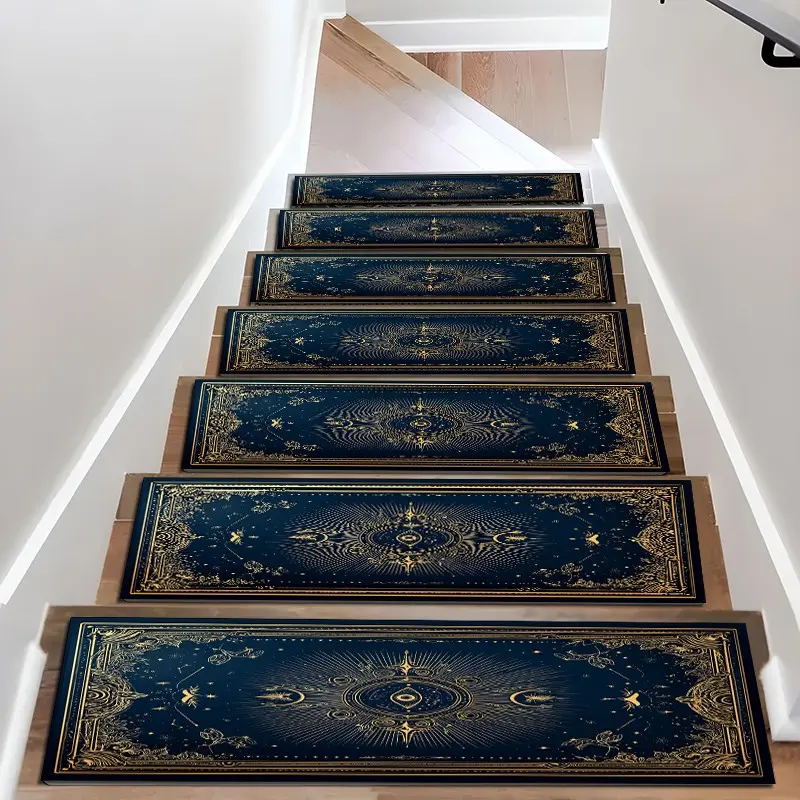 6/8/15pcs Vintage floral Diatom Mud Stair Treads, Super Absorbent Non Slip Carpet Mats for Wood Steps, Quick Drying Moisture Wicking Stair Runners, Anti Slip Washable Rugs for Dogs Kids Elderly