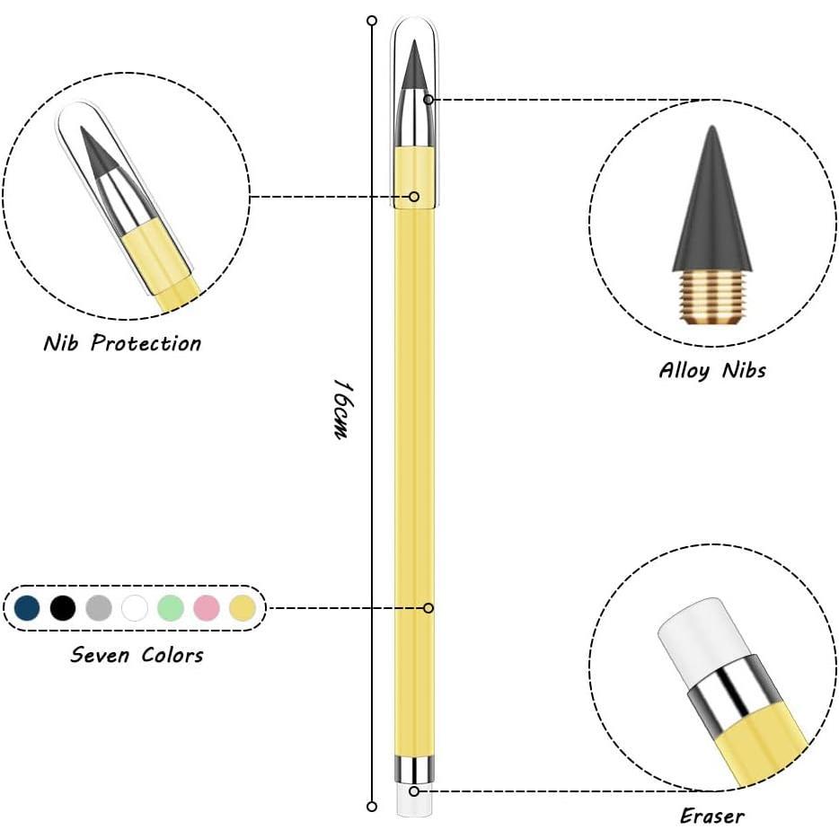 Infinity Inkless Pencil with 7 Replaceable Nibs and 7 Extra Eraser Everlasting Pencil for Writing, Drawing, School, Office Infinity Inkless Pencil with 7 Replaceable Nibs and 7 Extra Eraser Everlasting Pencil for Writing, Drawing, School, Office