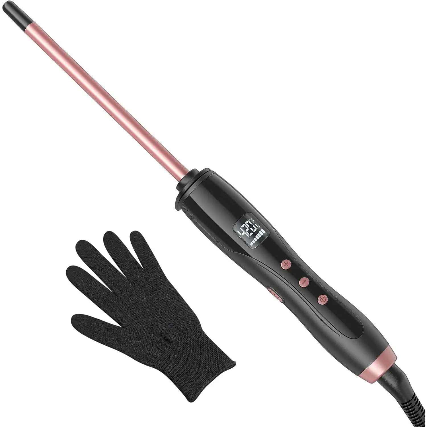 3/8 Inch Small Curling Iron for Short & Long Hair, Ceramic Barrel |   Instant Heat Up Wand Curling Iron, Small Curling Wand with 9 Adjustable Temperatures, LED Display, Dual Voltage