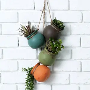4pcs Ceramic Hanging Flower Pots, Wall-Mounted Ceramic Planters, Indoor Outdoor Decor, Gardening Supplies, Home Hanging Decoration