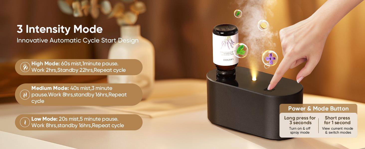 Waterless Diffuser for Home Essential Oil Diffuser, Aromatherapy Diffuser, Portable Scent Diffusers, 3 Mist Modes, Cycle Start for Bedroom, Office Studio 160-350 sq. ft Black