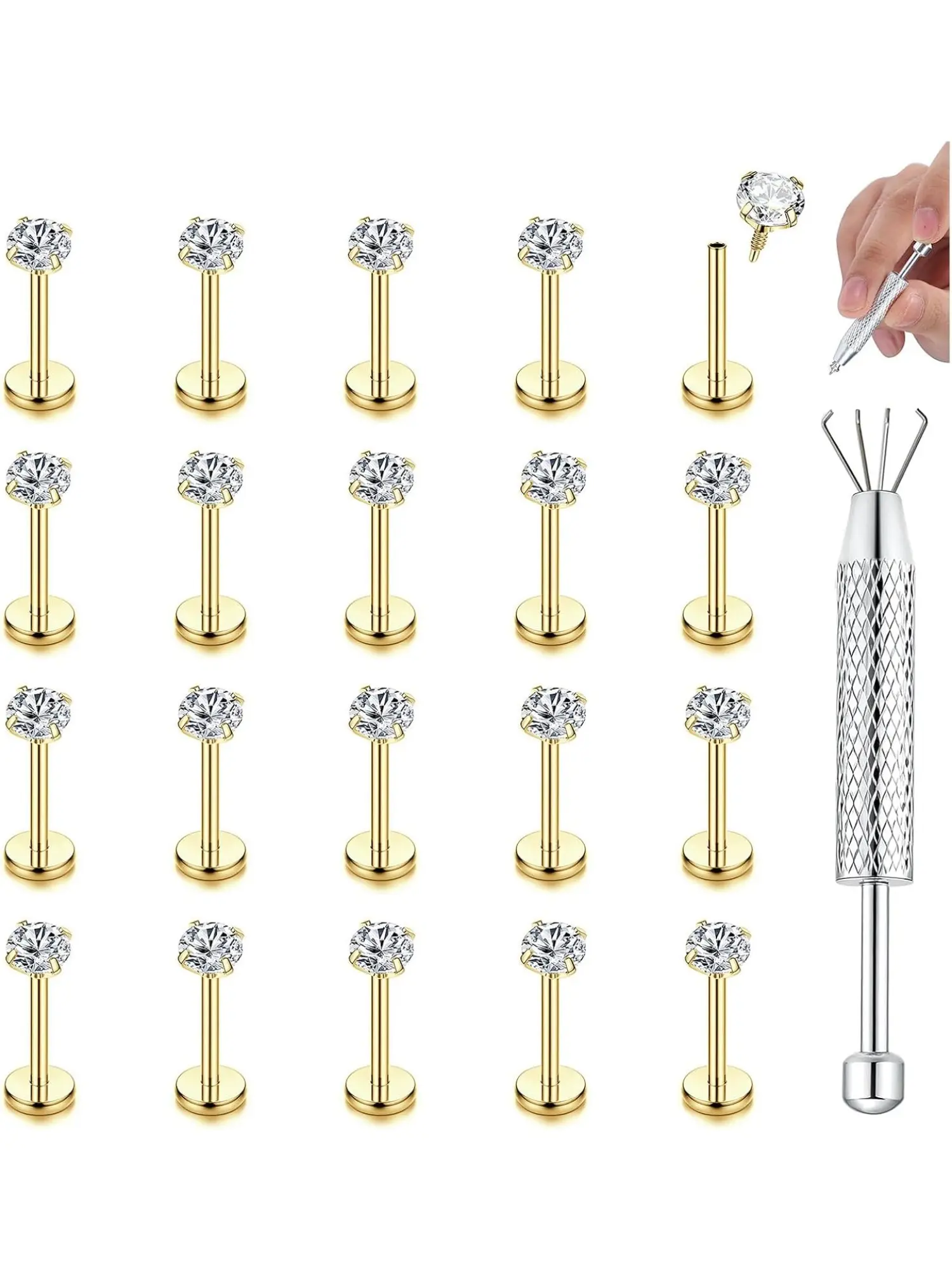 20Pcs Labret Piercing Jewellery Flat Back Earrings Nose Studs | 316L Surgical Steel Helix Lip Piercing Jewellery Labret Studs Nose Stud Tragus Cartilage Earrings Vertical Lip Bar 10MM