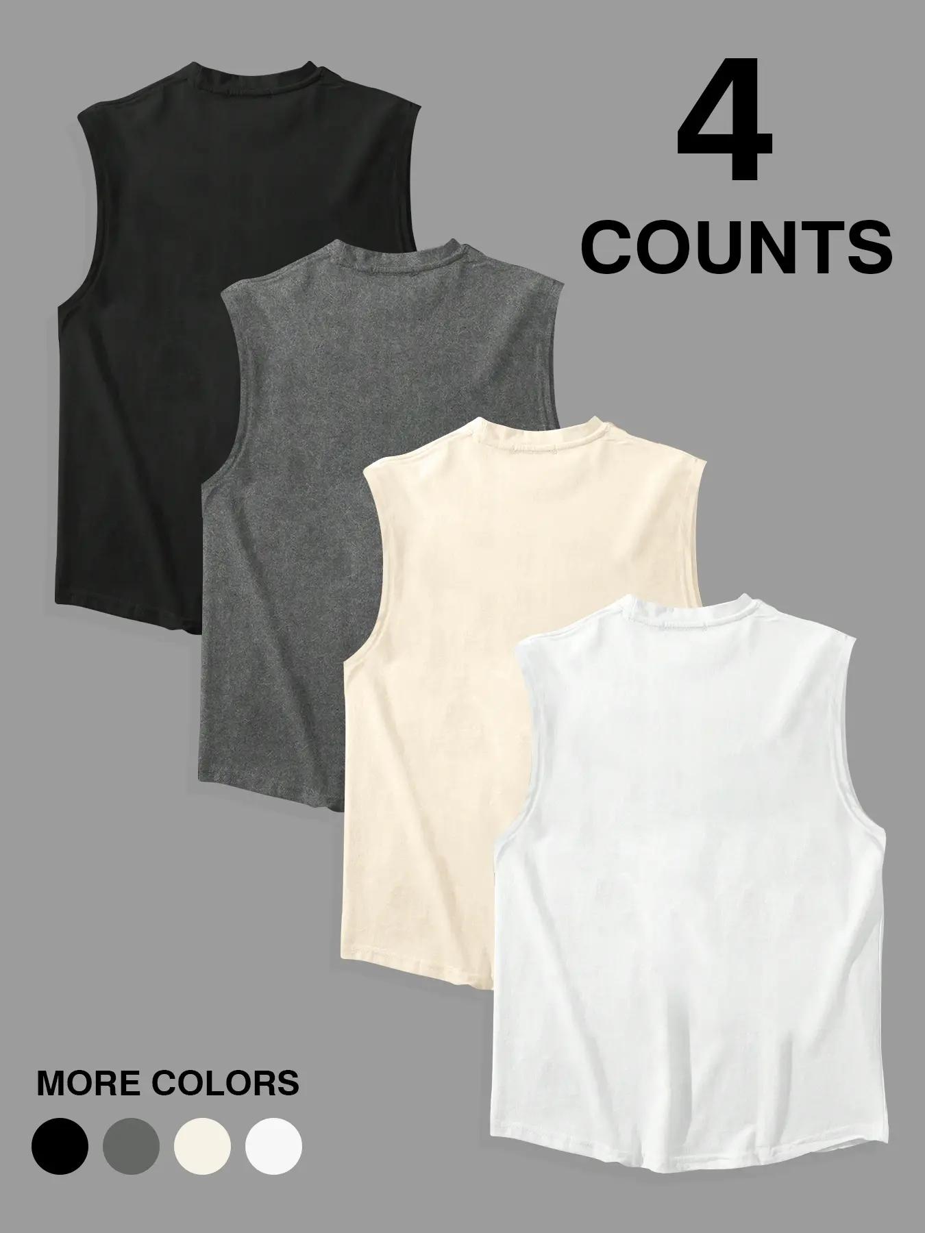 Men's Bear & Letter Print Round Neck Tank Top, Regular Fit Casual Sleeveless Printed Crew Neck Top for Summer, Sleeveless Shirt, Men's Clothes for Daily Wear, Crewneck Menswear, Athletic Tank Tops, Workout Tank Tops, Tank Undershirt Pack, Vests