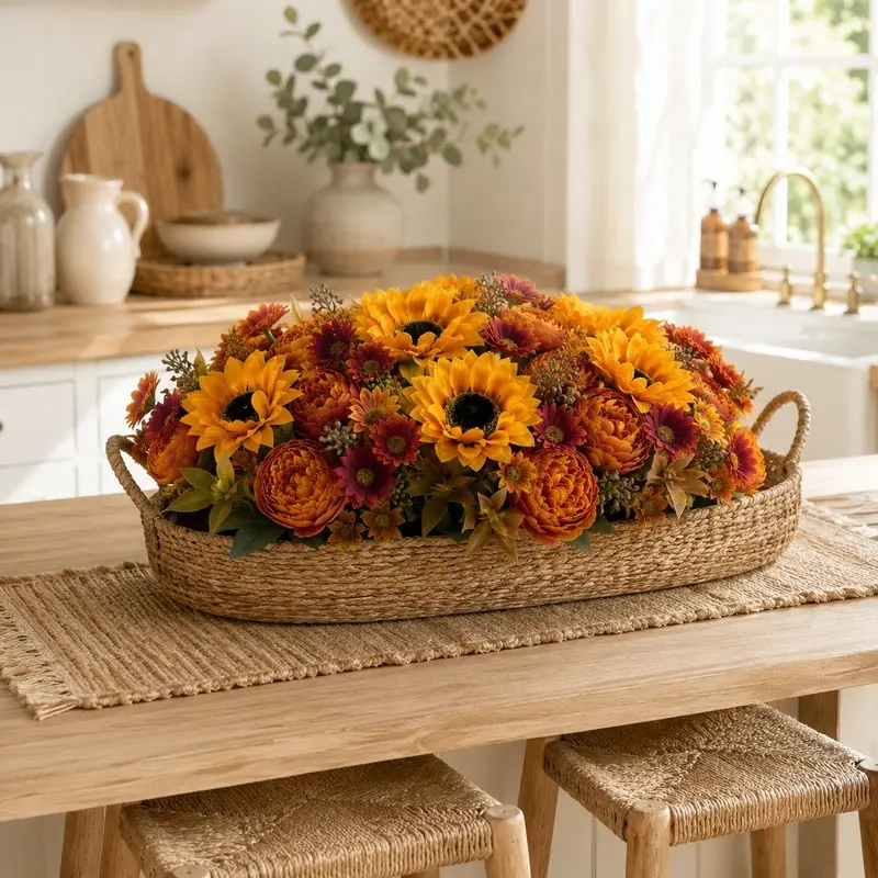 Artificial Fall Flowers Sunflower Peony Mums Bouquet Fake Autumn Floral Arrangement for Vase Home Table Centerpiece Wedding Thanksgiving Harvest Party Gift DIY Wreath Birthday Decoration Indoor Outdoor Farmhouse Decor 4 Bunches