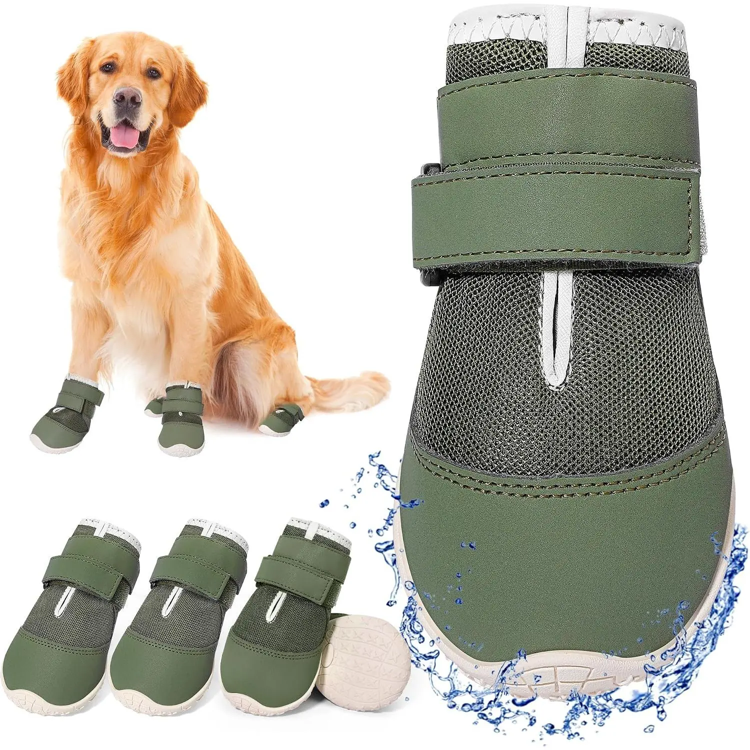 Dog Shoes for Large Dogs XXL, Mesh Breathable Dog Boots & Paw Protectors for Hot Pavement Summer Winter Snow, 360° Anti-Slip Dog Booties for Hiking/Walking, Military Green 4PCS (Size 9)