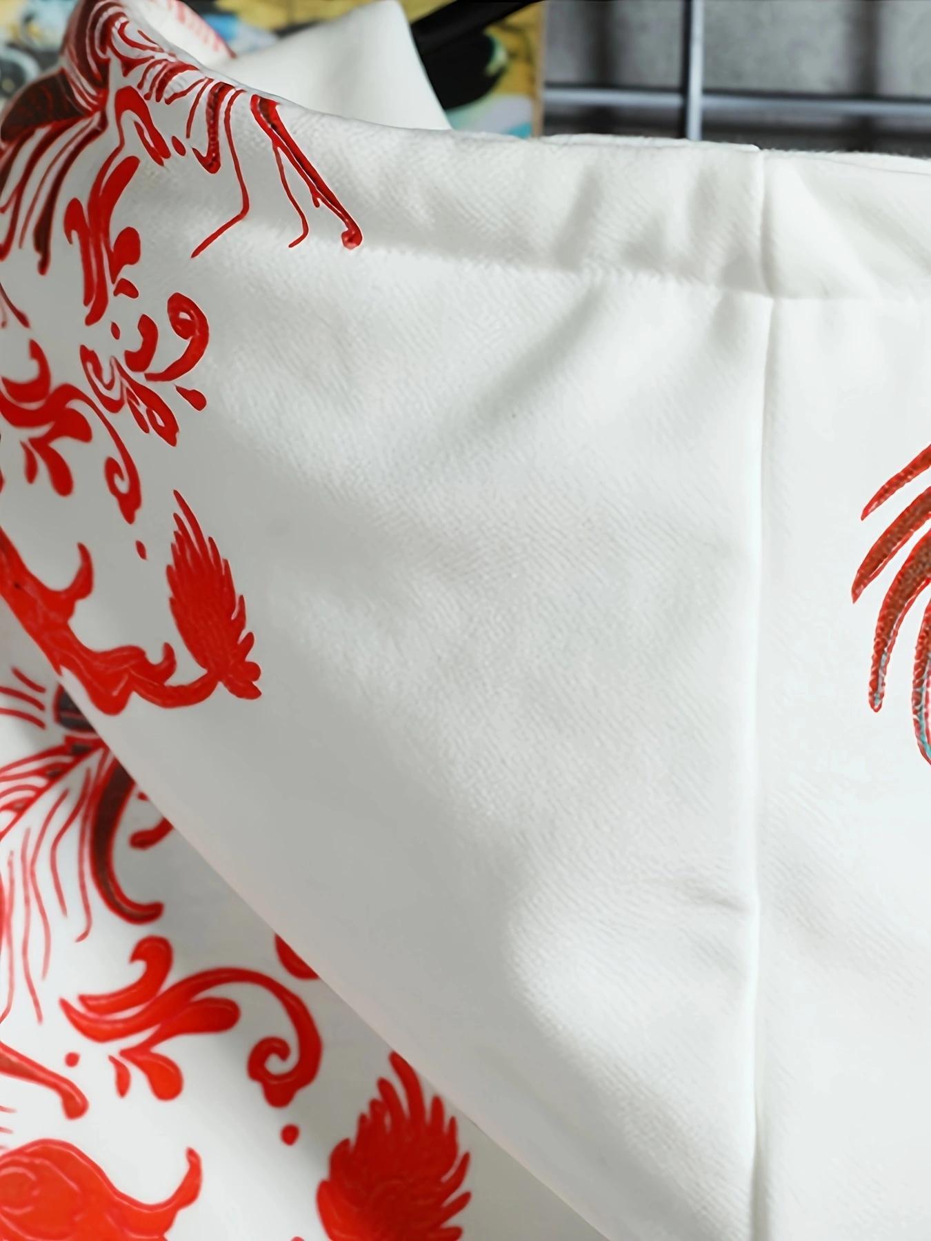 Men's Chinese Phoenix Graphic Print Drawstring Hoodie, Loose Casual Fashion Long Sleeve Kangaroo Pocket Design Hooded Sweatshirt for Daily Holiday Outdoor Wear, Men Clothes for Spring & Fall