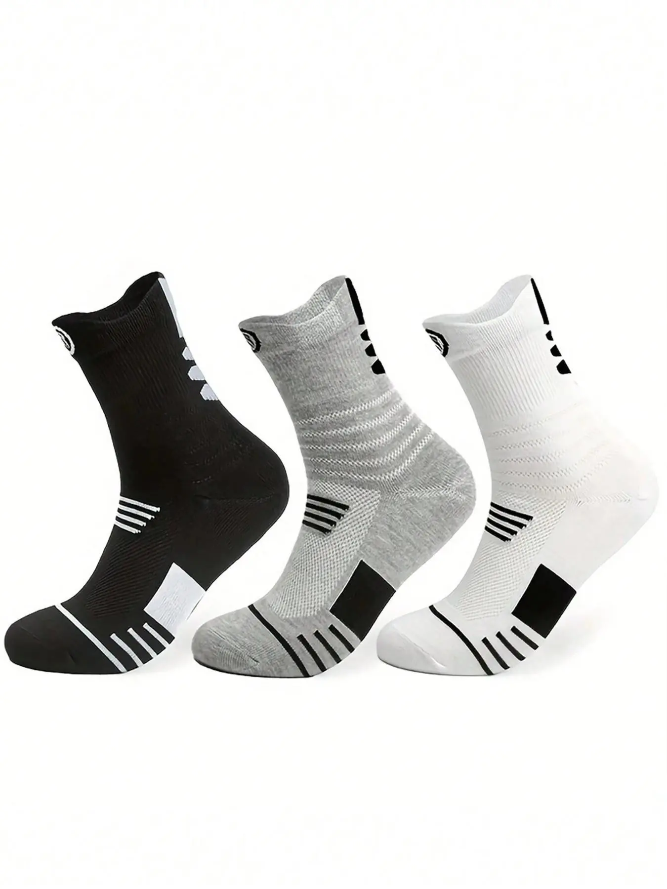 6 Pairs Mixed Color Professional Basketball Socks, Men's Towel Bottom Socks, Breathable Sweat-Wicking, All-Season High Top Sports Socks