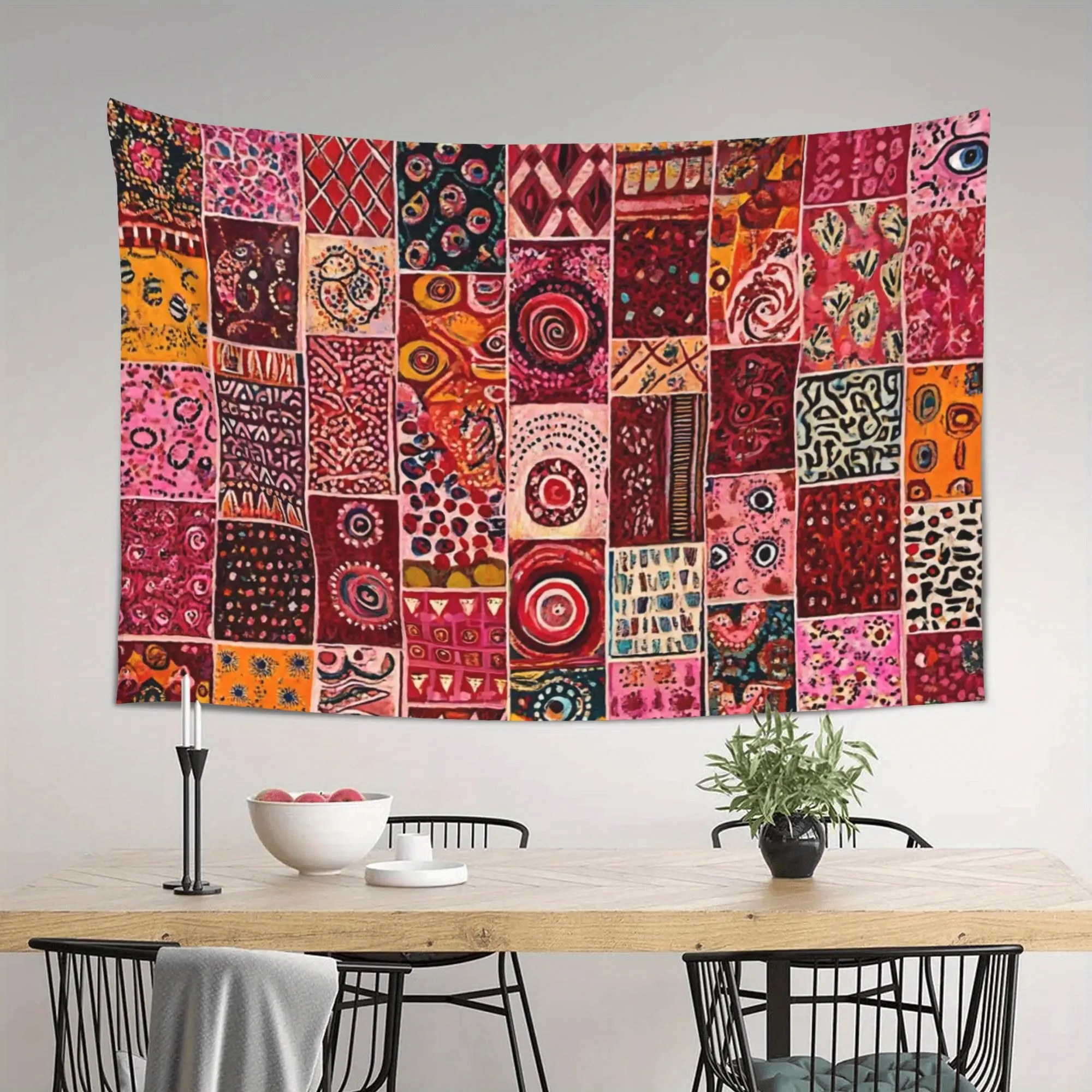 1pc Vintage Bohemian Patchwork Tapestry - Hand Embroidered Ethnic Wall Decor with Intricate Geometric & Floral Patterns, Polyester Fabric, Perfect for Living Room Or Bedroom, Bedroom Wall Hanging Vintage Bohemian, Bedroom Dorm Decor