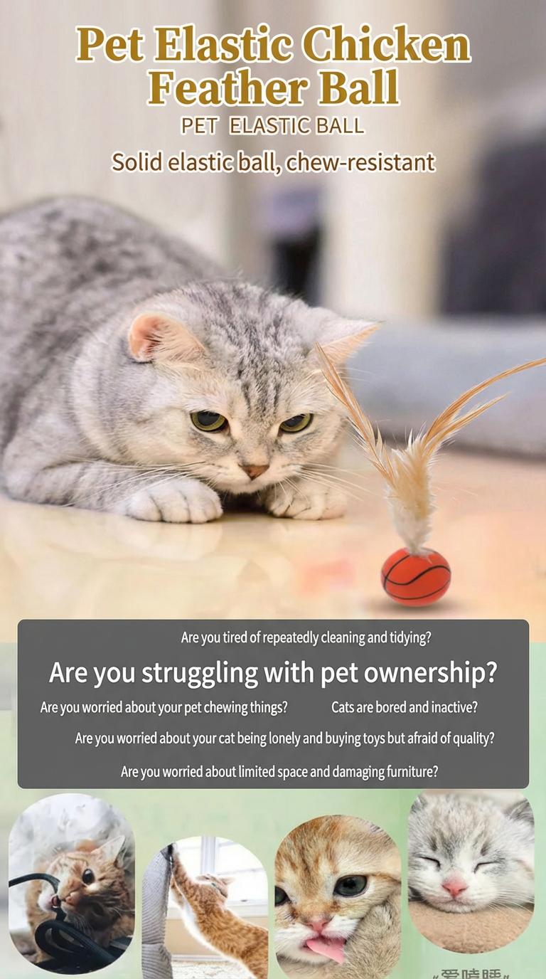 6-Pack Feather Bounce Cat Toys – Interactive Springy Balls for Cats, Basketball/Soccer/Baseball Designs with Soft Natural Feathers, Solo-Play Toys to Activate Hunting Instinct, Relieve Boredom & Anxiety, Safe Durable for Kittens & Adult Cats