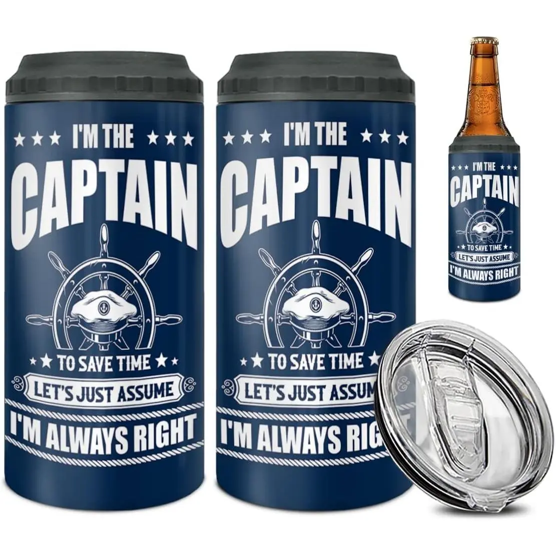 4-in-1 Captain Tumbler Can Cooler Stainless Steel Cup I'm The Captain & I'm Always Right Gifts For Boat Owners Men Boating Lovers