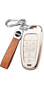 for Hyundai Key Fob Cover with Keychain, Premium TPU Key Case Shell for 2024 2023 2022 Hyundai Sonata, Tucson, Santa Cruz, Remote Smart Car Key Fob Protector（5 Buttons Black）
