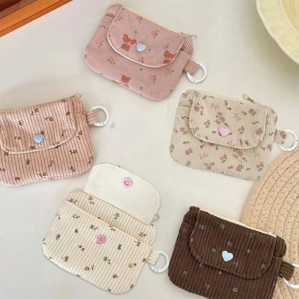 Women's Compact Corduroy Wallet-Bag, Casual Everyday Credit Card Holder with Zipper, Bank Card ID Organizer, Makeup Bag for Lipstick Storage (Multiple Colors)