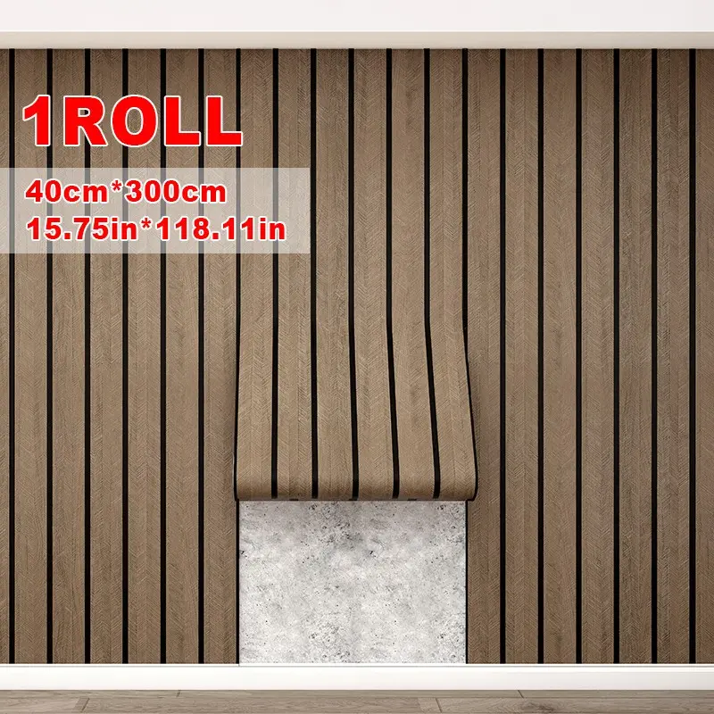 1 Roll Extra Thick Wood Grain Self-Adhesive Wall Sticker, Peel and Stick Wallpaper,Removable Slat Style Wallpaper, Perfect for DIY Projects,Decorative Wallpaper for Kitchen, Living Room, Bathroom, Corridor, Home and Dormitory,Vinyl-15.7*118.1 inch