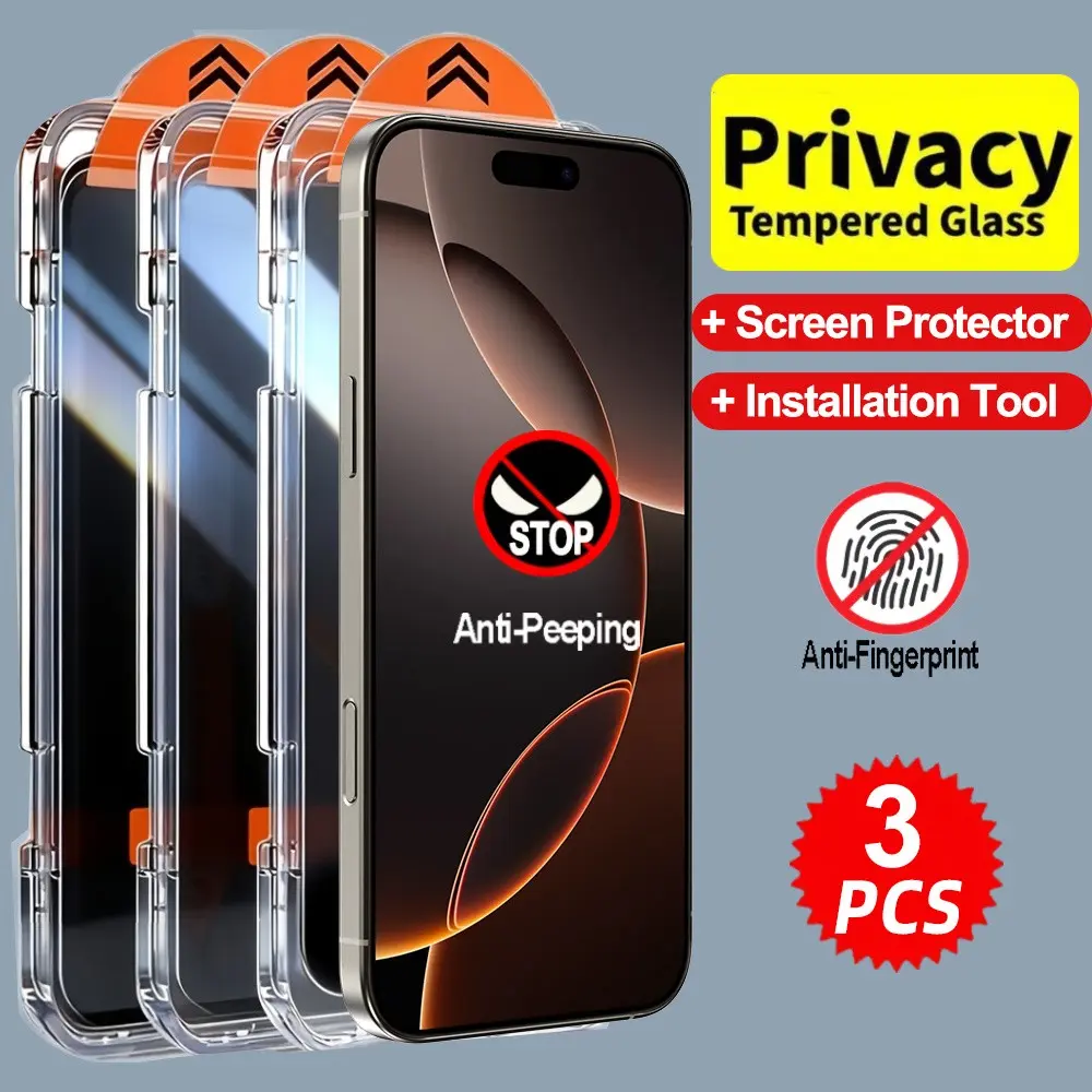 3-Pack Oleophobic Privacy Glass Film for iPhone 16 Pro Max/16 Pro /16, Anti-Glare, Finger-Resistant, Easy Install, Bubble-Free Screen Protector