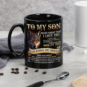 1pc ceramic mug 11oz/325ml, fun gift, microwave safe, birthday gift, holiday gift, Father's Day gift, Thanksgiving gift, birthday gift for son, Mother's Day gift (English version), wolf head mug, fun office or home decor mug, giveaway gift.