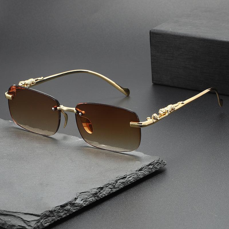 2026 New Trendy Women Men Metal Temple Eyewear Rectangle Frameless Glasses Retro Rimless Square Sunglasses Shades