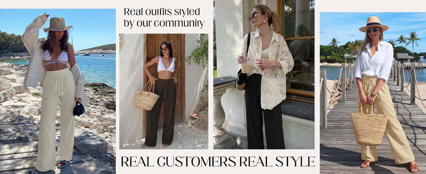 Sarin Mathews Womens Wide Leg Linen Pants High Waisted Drawstring Palazzo Casual Summer Beach Pants with Pockets