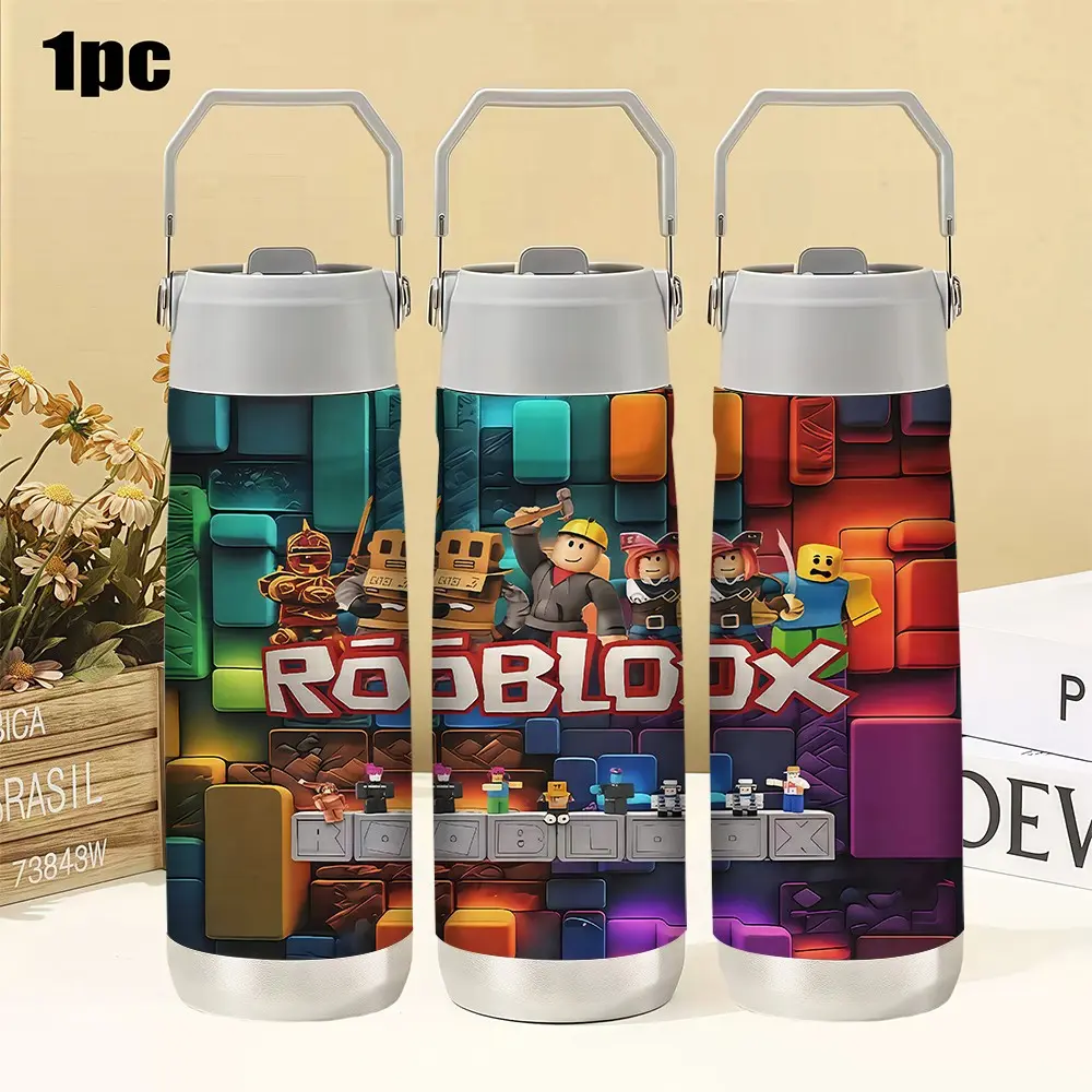 22oz Roblox Themed Stainless Steel Water Bottle, Double Wall Insulated, Leakproof, Heat Cold Retention, Ideal for Outdoor, Gym, Gifts