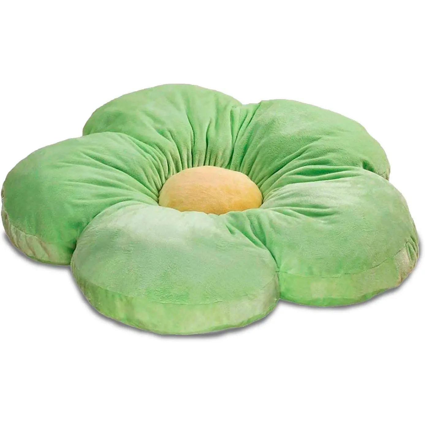 Flower-Shaped Plush Microfiber Floor Pillow - Machine Washable Lounger Cushion, Medium Size 20 in Green - Single Seat for Kids Reading, Indoor Furniture Seating
