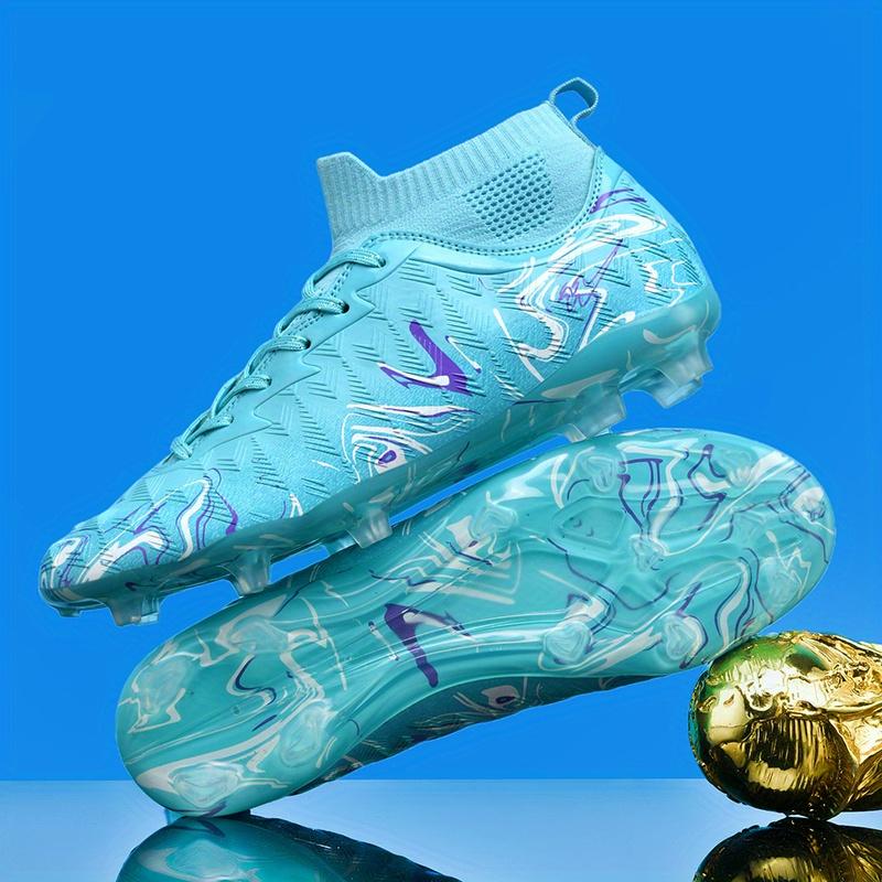 Men's Professional Soccer Cleats - Breathable Football Shoes with Anti-Slip Grip, Turquoise Accent Design - All-Turf Traction for Training, Matches