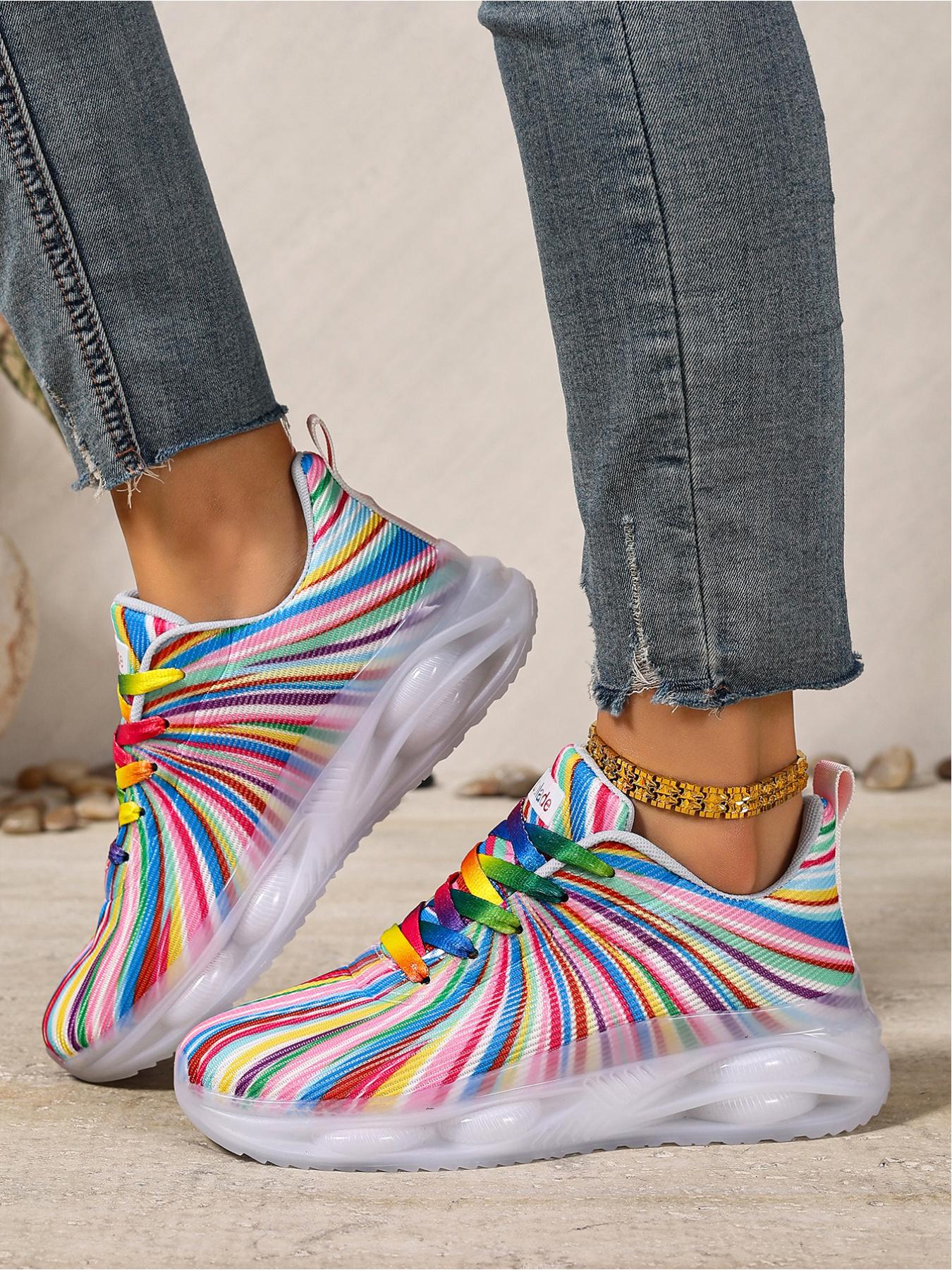 Women's Lace-Up Colorful Jelly Platform Sneakers - Lightweight Breathable Casual Shoes for Outdoor Sports & Daily Wear