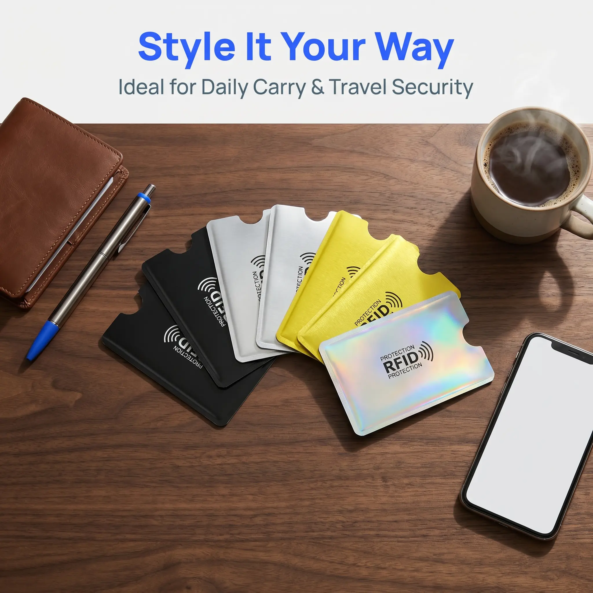 8 Pack RFID Blocking Card Sleeves, Slim Lightweight Anti-Theft Protector Covers for Credit Cards, ID Cards, Debit Cards