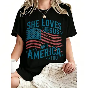 "She Loves Jesus And America Too Patriotic" Graphic Unisex Tee |   All-Season Breathable Top