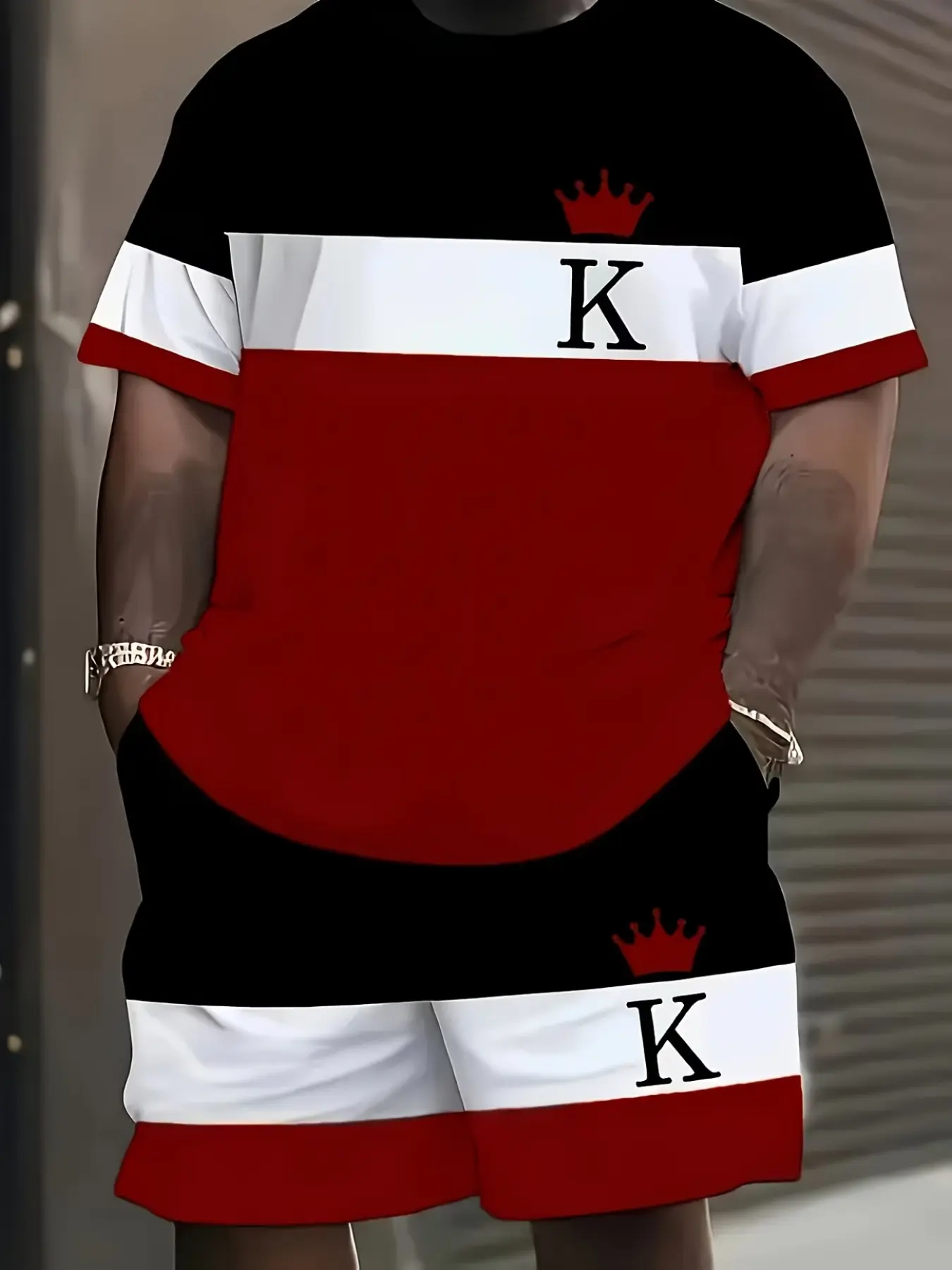 Men's Plus Size 3D Print Casual Two-Piece Set, Short Sleeve T-Shirt + Shorts, Loose Fit, All Seasons, Trendy Youth Style