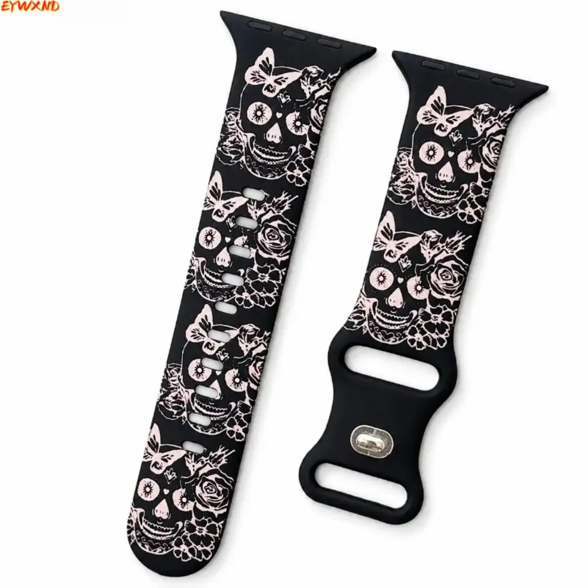 EYWXND Two-Tone Skull Silicone Watch Band - Halloween Graphic Adjustable Replacement Strap for Series 10-11 Smartwatches and Daily Outfits