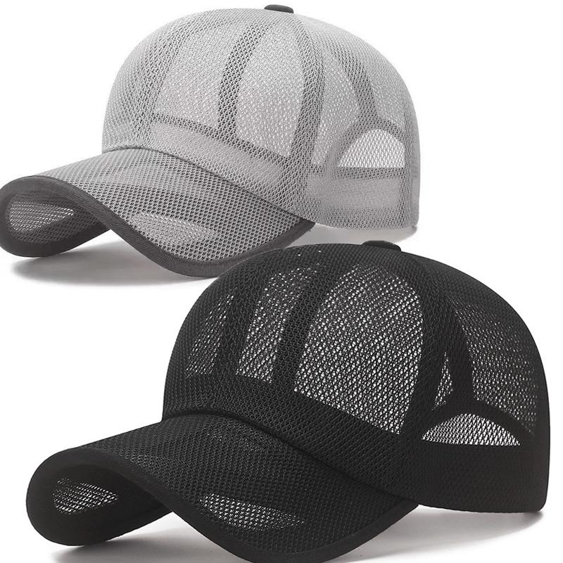 2pcs High-End Casual Outdoor Baseball Caps with Hollow Breathable Mesh Brim, Adjustable Snapback Closure, Unisex Summer Sun Hats for Travel, Work & Outdoor Activities (Black/Dark Gray), Adjustable Baseball Cap | Casual Cap | Mesh Design