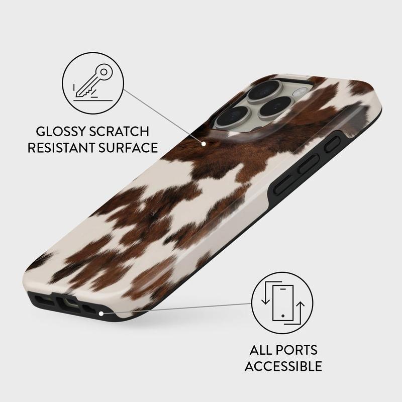 Brown & White Cowhide Phone Case -Western Cow Print iPhone17Pro max 16 .15,14,13,12  Case,Shockproof and anti-drop phone case, smart protective case