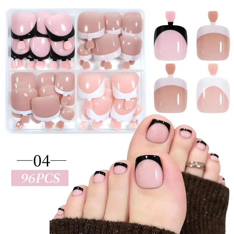 Cat-eye toenails, press-on nails, French-style toenails, glitter nail strips in a box, four-color toenail strips, DIY False Toenails, Decorative Nails