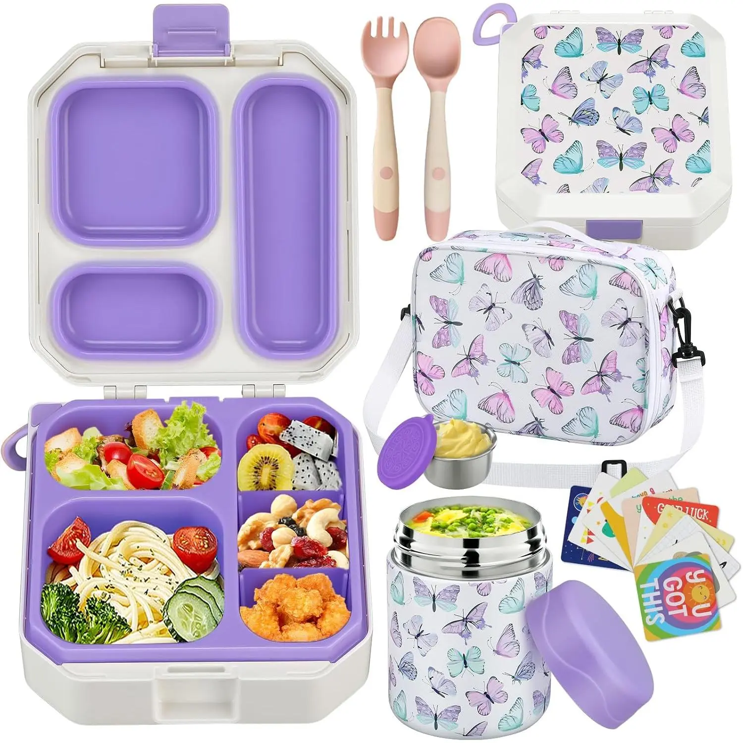 Bento Lunch Box for  with 12oz Soup Thermo Leak-Proof Lunch  Container with 5 Compartment Thermo Hot  Jar and Insulated Lunch Bag for   Girls Boys to School