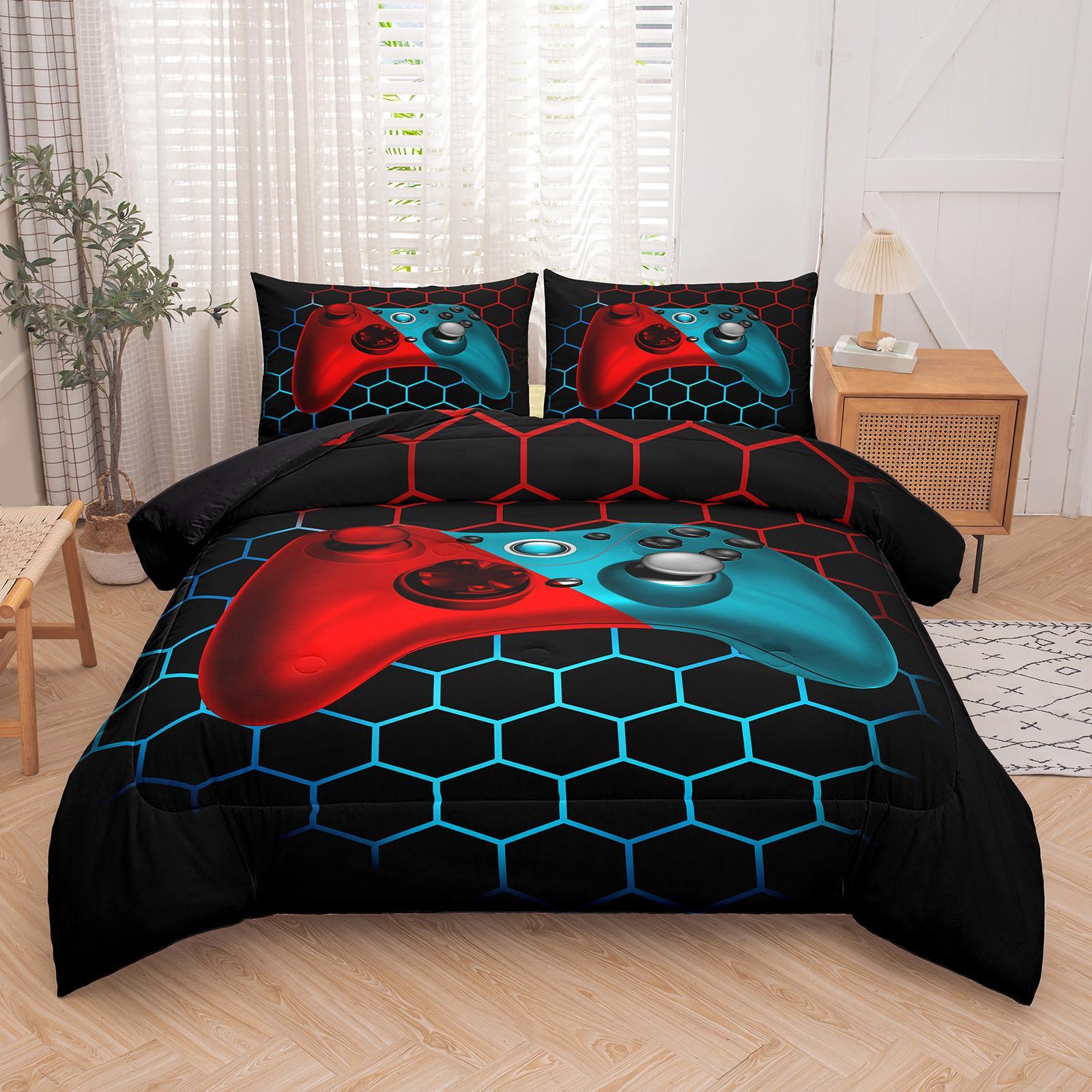 Game Controller Pattern Bedding, 2/3 Counts Including 1 Count Bedspread & 1/2 Counts Pillowcases without Filler, Soft Comfortable Decorative Bedding Set for Home Bedroom