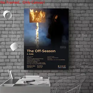 1 piece/set frameless canvas painting print poster, Popular hip-hop culture Characters realism art，J. Cole - The Off-Season Album Cover，a perfect gift for Rap Music loves, ideal gift for bedroom, living room, dorm hallway, kitchen, mural, wall decoration