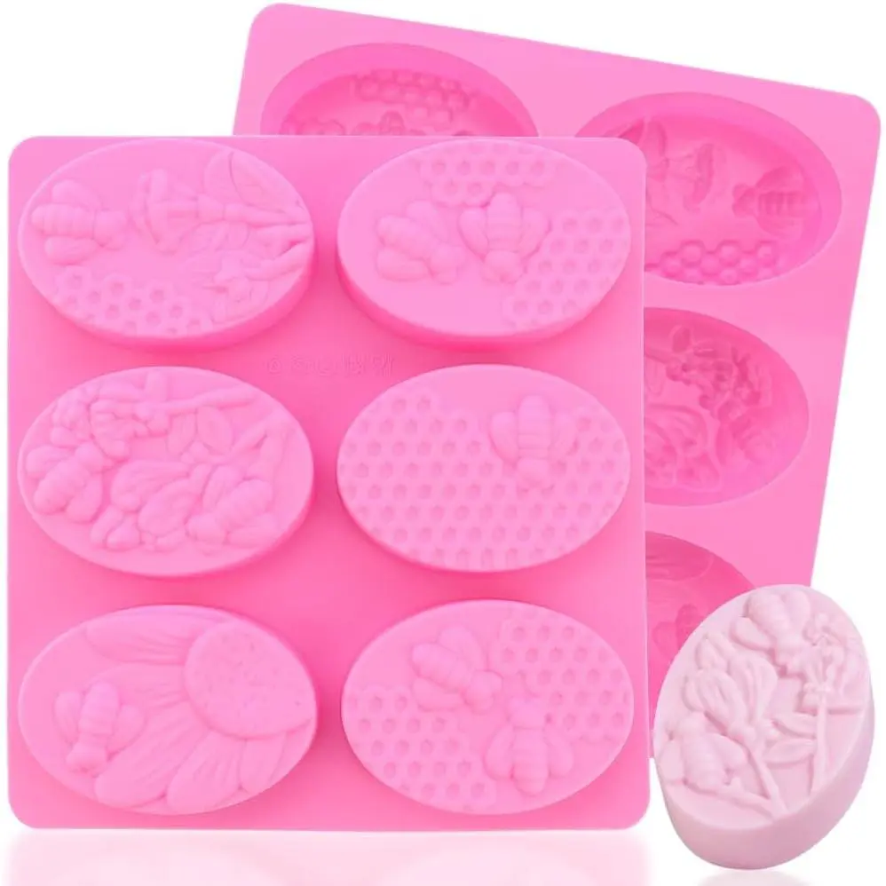 2 Packs 6-Cavity Honeybee  Soap Mold   Soap Molds Oval  and Hive  Bumblebee Molds for Homemade Craft Soaps, Lotion Bar, Bath Bomb, Beeswax,  and Dessert