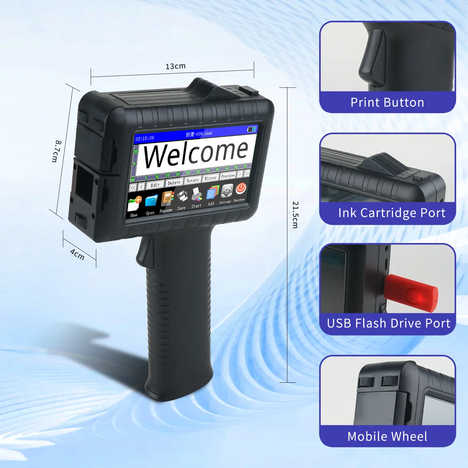 Handheld Inkjet Printer with 3200mAh Battery, 8-Hour Continuous Inkjet Coding Machine for Warehouse Logistics Factory Use
