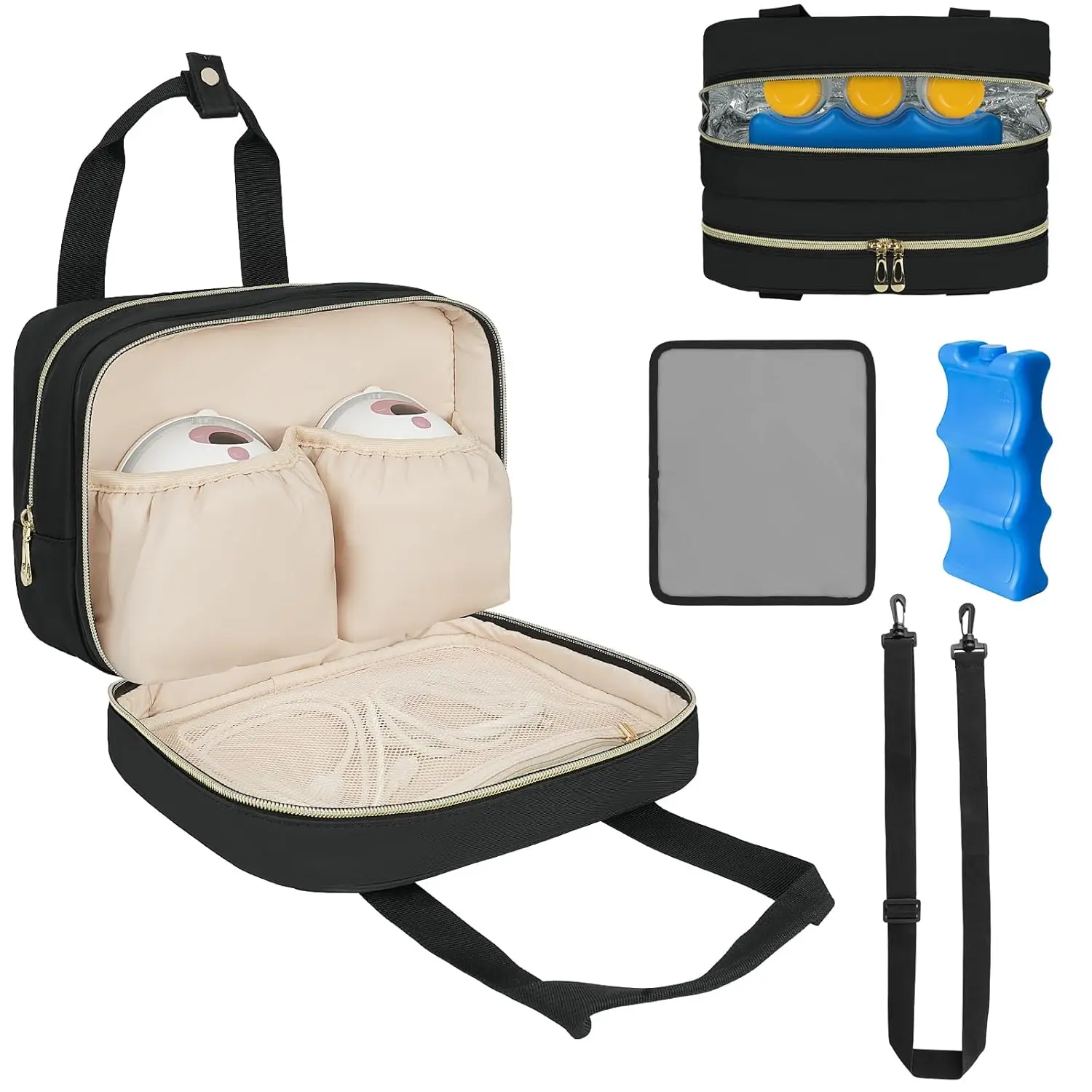ZIOZERTT Breastmilk Cooler Travel Bag, Wearable Breast Pump Storage Bag Compatible with Momcozy/Eufy/Paruu/Elvie/Willow/Medela Breast Pump with Ice Pack and Waterproof Mat, Storage Bag only
