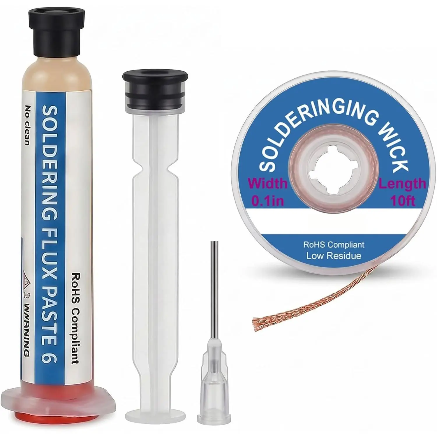 Soldering Flux Paste and Solder Wick Kit, Lead Free No Clean Flux for  Soldering, Soldering Remover Tool, PCB Maintenance and DIY  Projects
