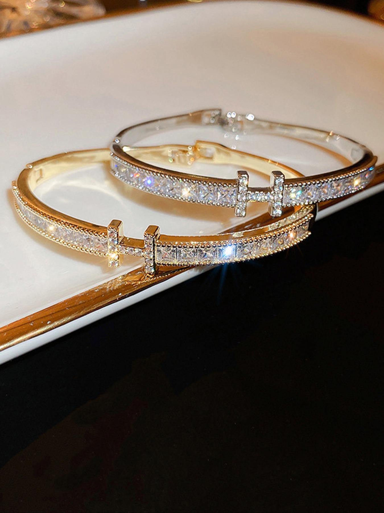 Letter H Design Bangle, Fashionable Rhinestone Decorated Bangle for Women & Girls, Trendy All-match & Exquisite Jewelry for Birthday Gift, Rhinestone Bangle Bracelet