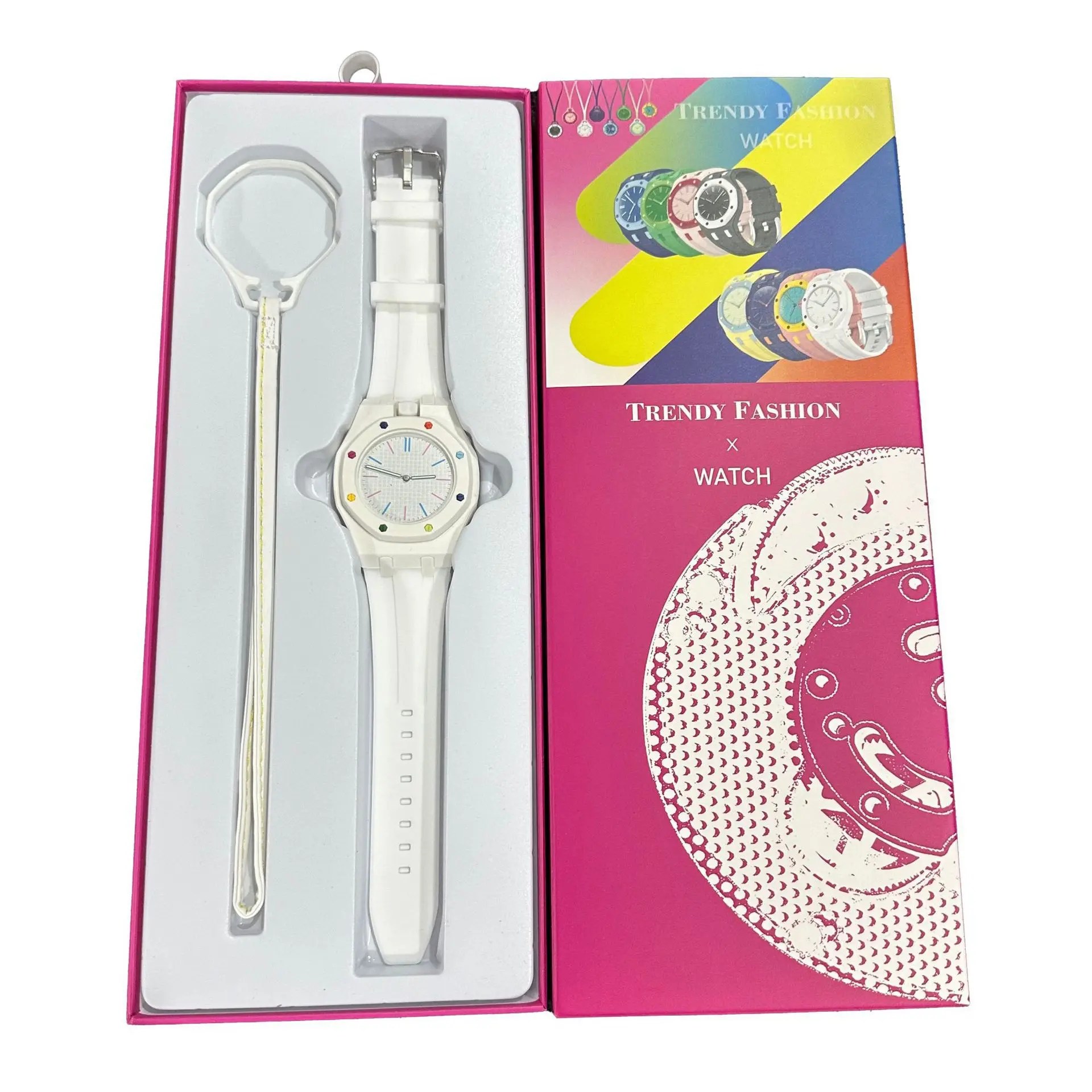 Colorful Silicone Watch & Bangle Set, Round Dial Unisex Analog Quartz Wristwatch, Ready Gift Accessory Set For Women & Men